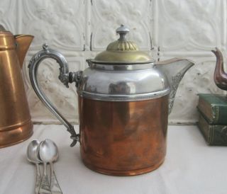 1899 Antique Manning Bowman 5 Copper Brass Nickel Coffee Pot Decorative Teapot