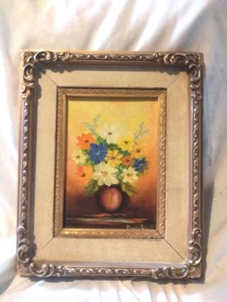 Signed Poechini Still Life Floral Vintage Oil On Canvas Painting