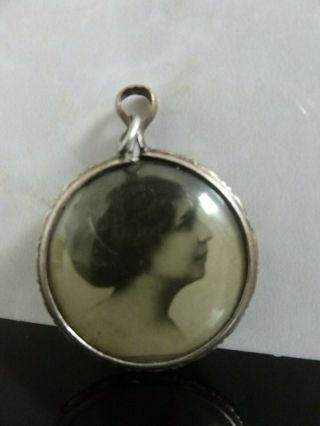 Antique French Silver Plated Double Sided Photo Locket Pendant Woman