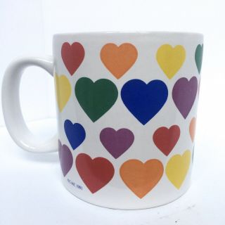 Vintage Rainbow Hearts Coffee Cup Mug Circa 1991 Cmc Rare