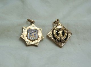 Antique Foresters Of America Enameled & 10 K Gold Pendants Pair