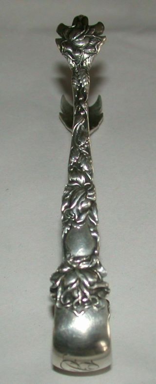 Antique Art Nouveau Roses Eagle Claw Sterling Silver Sugar Tongs