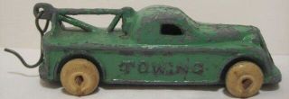 Antique Slush Cast Metal Toy Tow Truck 3 3/4 " Green Barclay 1930s