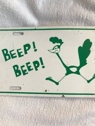 Vintage Rare Design Road Runner " Beep - Beep " License Plate Metal 4 Holed