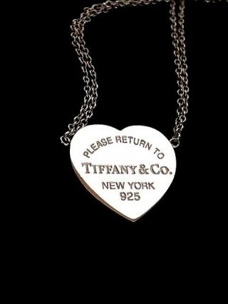 Rare Tiffany & Co Return To T Double Chain Heart Tag Pendant Silver Necklace 16 "