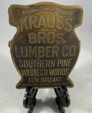 Antique Metal Paper Clip Krauss Bros Lumber Co Advertising Brass Orleans,  La