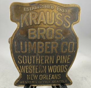 Antique Metal Paper Clip KRAUSS BROS LUMBER CO Advertising Brass ORLEANS,  LA 2