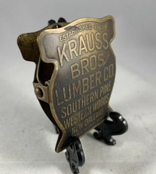 Antique Metal Paper Clip KRAUSS BROS LUMBER CO Advertising Brass ORLEANS,  LA 3