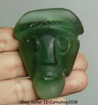 2.  8 " Old Chinese Hongshan Culture Green Crystal Carved Sun God Head Pendant