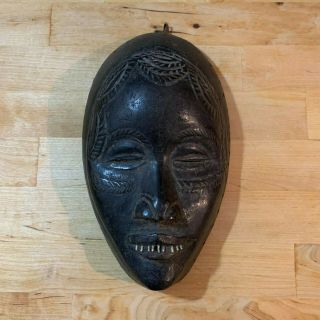 Rare Metal Teeth Mask Baule (?) Mask Ivory Coast Carved Wood Vintage Mask