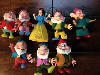 Vintage Rare Mid Century Disney Snow White 7 Dwarfs Christmas Ornament Set Rare