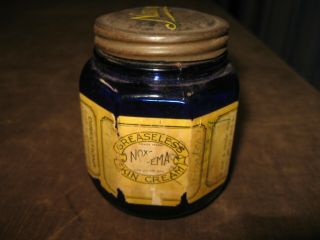 Rare 1936 Nox / Ema Vintage Noxzema Skin Cream Blue Jar In Paper Label