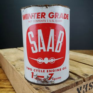 Vintage Rare Saab Two Cycle Engine Oil Can Empty Winter Grade Hard To Find