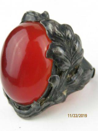 Antique Hand Made Sterling Silver Carnelian Dimensionless Ring