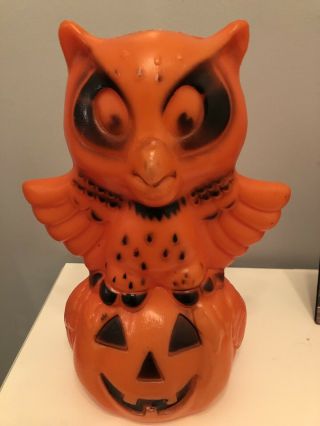 Rare 13” Owl Pumpkin Lamp Blow Mold By Bayshore