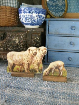 Antique Cardboard Farm Animals Wood Stands Shropshire Sheep