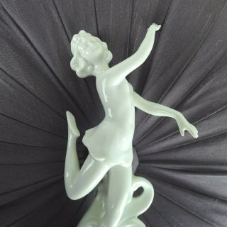 Art Deco Risque Dancing Lady Flower Frog White Glazed Ceramic Germany