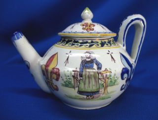 Antique French Faience Hand - Painted Teapot