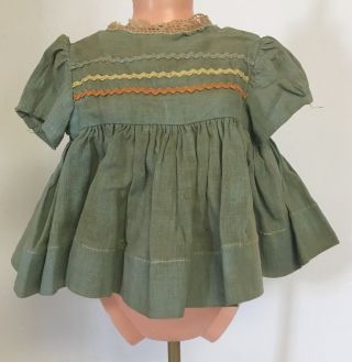 Vintage Blue Doll Dress With Zig Zag Trim 6 " Long For Composition Bisque Doll