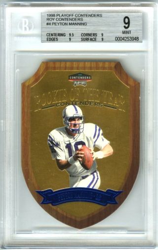 Peyton Manning Rare 1998 Playoff Rookie Of Year Contenders 4 Bgs - 9 Rc Card
