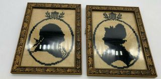 Framed Antique Victorian Needlepoint Cross Stitch Silhouette