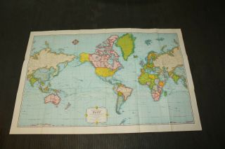 Vintage Rand Mcnally Cosmopolitan World Map 34 X 52 Opened Up