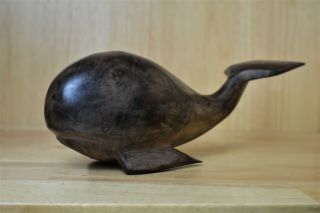 Vintage Ironwood Carved Wood Whale 11 " Long - Solid Wood &