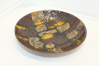 Vintage Vallenti Italy Brown/yellow Enamel Bowl Tray Plate Ashtray Dish 6 3/8 "