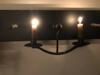 Primitive Black Wrought Iron Hanging Double Taper Candleholder,  Colonial