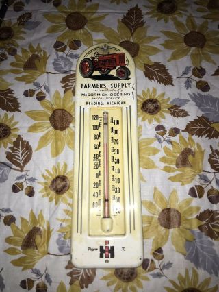 RARE Farmers Supply IH International Farmall Thermometer Sign Reading Michigan 2