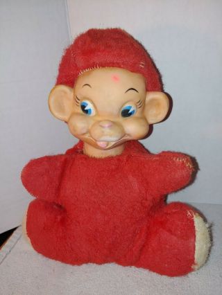Vintage Rushton Rubber Face Doll Big Ears Red Imp 1950s Kitschy 8 " X 6 "