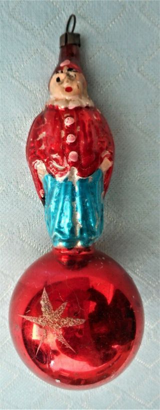 Vintage Rare Red Clown On A Ball Christmas Ornament 4 ½” Tall