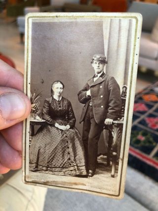 Rare Victorian Era Cdv Photo Of German? Soldier & Wife