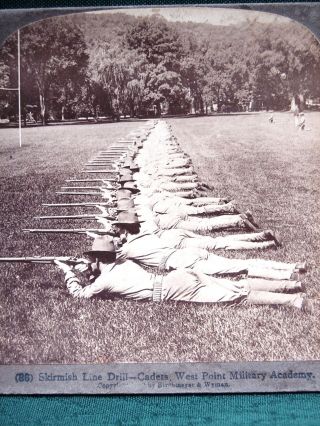 West Point Military Academy Cadets Skirmish Line Drill - Antique Stereoview