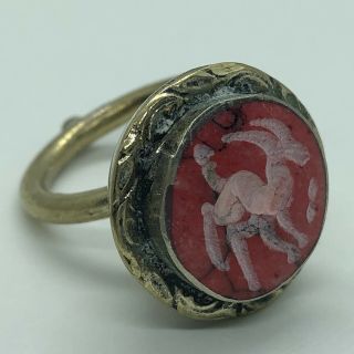 Antique Islamic Red Stone Intaglio Signet Ring Medieval Style Seal Middle East