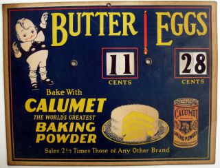 Rare 1920s Calumet Baking Powder Butter & Eggs Sign W/movable Pricing