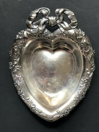 Vintage Reed & Barton Silverplate Heart Dish Holder Antique Candy Jewelry Bow