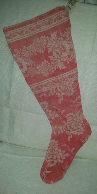 Antique Christmas Stocking Hand Made Red Reverse Cotton Turkish Cloth - 21.  5 "