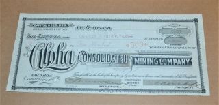 Alpha Consolidated Mining Company 1907 Antique Stock Certificate