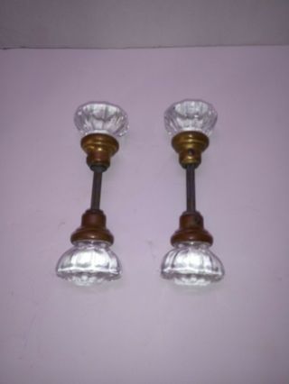 Vintage 12 - Point Clear Glass Door Knobs With Spindle (2 Pair)