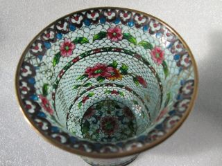 Vintage Chinese Plique - A - Jour Transparent Enamel Floral Design Vase