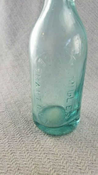 Undug Antique Aqua Squat soda Blob Top Beer Bottle C Miller Germantown PA 2