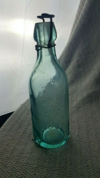 Undug Antique Aqua Squat soda Blob Top Beer Bottle C Miller Germantown PA 3