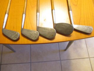 Antique Golf Hillerich & Bradsby Grand Slam Hickory 5 Stainless Matching Irons