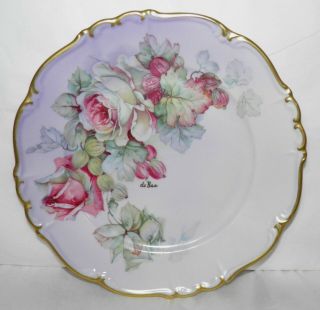 Antique Imperial Germany Hand Painted Cabinet Plate Roses Artist Signed De Bec
