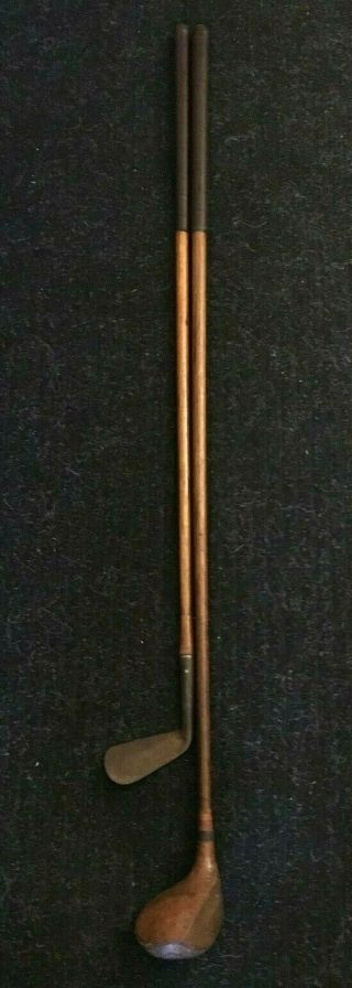 2 Vintage Wright & Ditson St.  Andrews Wood Golf Clubs Driver & Iron Antique