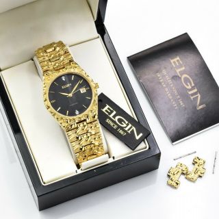 Vintage Gold Plated Elgin Diamond Dial Watch Men ' s 31 mm FG142ST 3