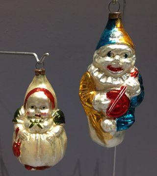2 Antique Vintage German Blown Glass Christmas Ornament Miss Muffet & Clown