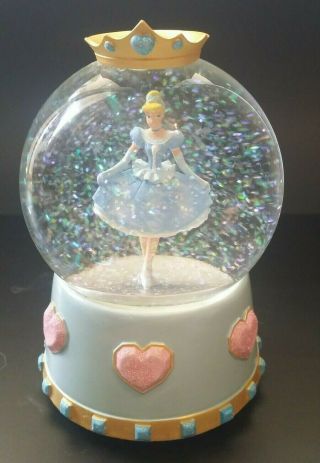 Rare Disney Enesco Ballerina Cinderella Crowned Snowglobe Plays Swan Lake