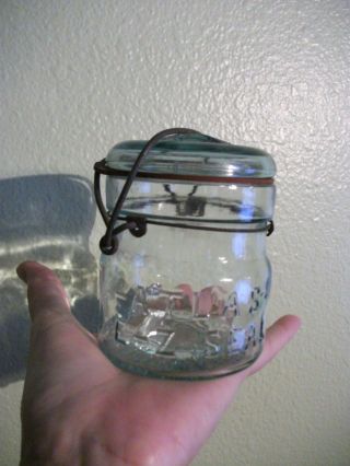 Antique Atlas Ez Seal Blue Pint Canning Jar W Wire Bale Air Bubbles In Glass